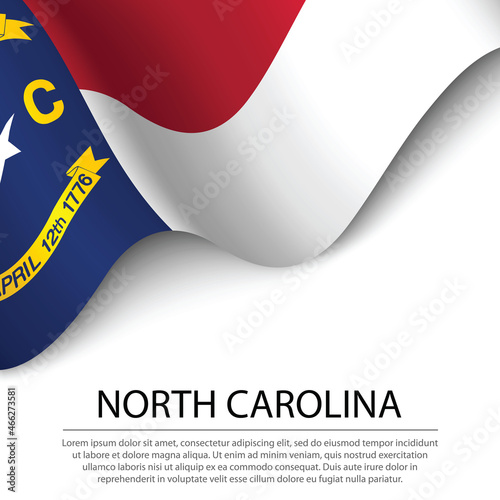 Waving flag of North Carolina is a state of USA on white backgro