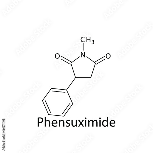 Phensuximide molecular structure, flat skeletal chemical formula. Anti convulsant drug used to treat Epilepsy, seizure. 