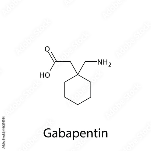 Gabapentin molecular structure, flat skeletal chemical formula. Anti convulsant drug used to treat Epilepsy, seizure, pain. 