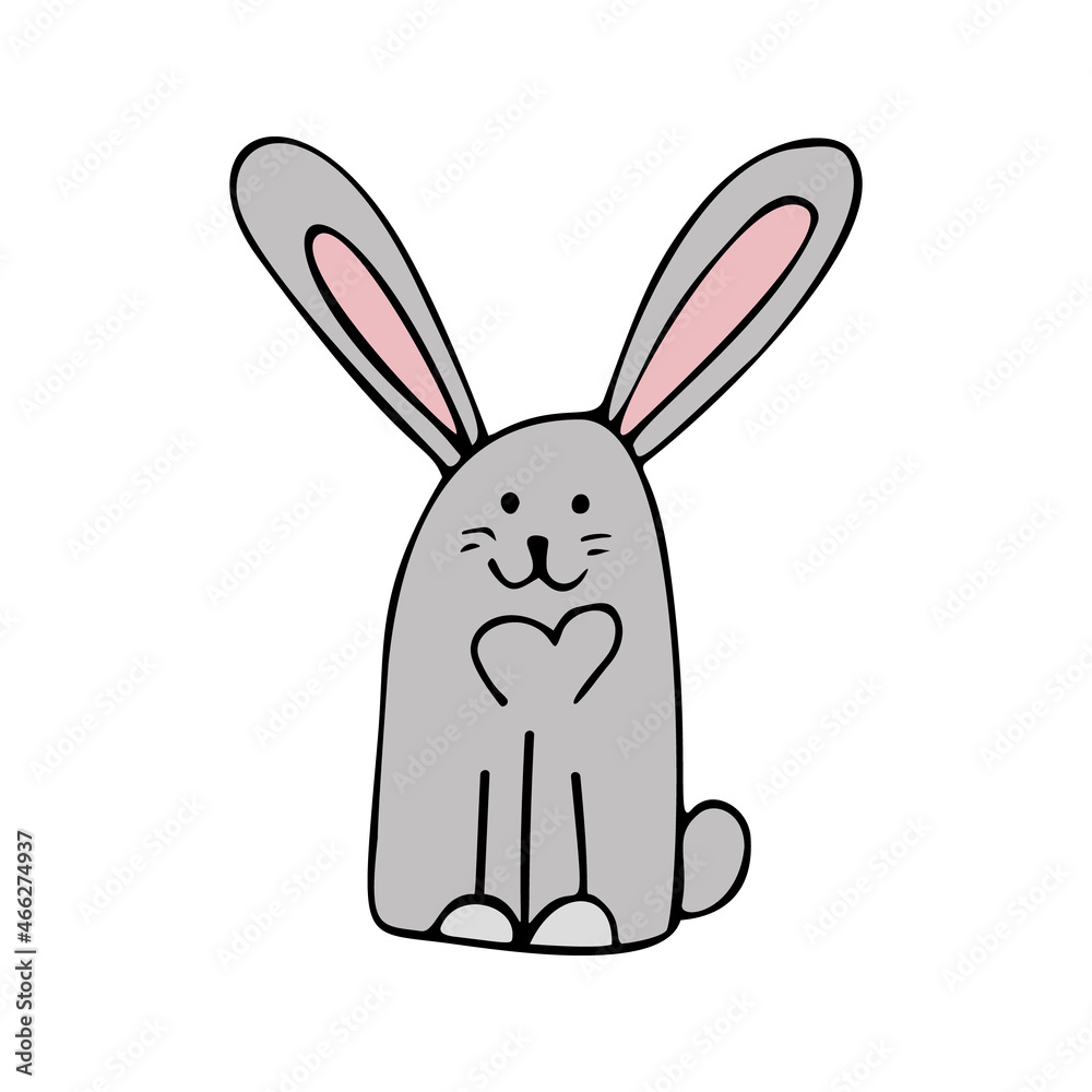 Super cute, adorable bunny for easter design. Funny, hand drawn illustration in doodle style Super cute, adorable bunny for easter design. Funny, hand drawn illustration in doodle style