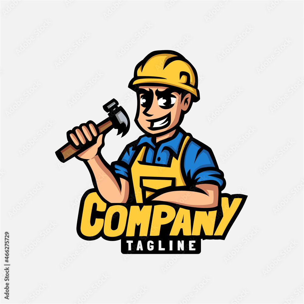 builder mascot character logo design
