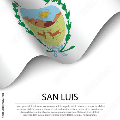 Waving flag of San Luis is a region of Argentina on white backgr photo