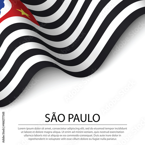 Waving flag of Sao Paulo is a state of Brazil on white backgroun photo