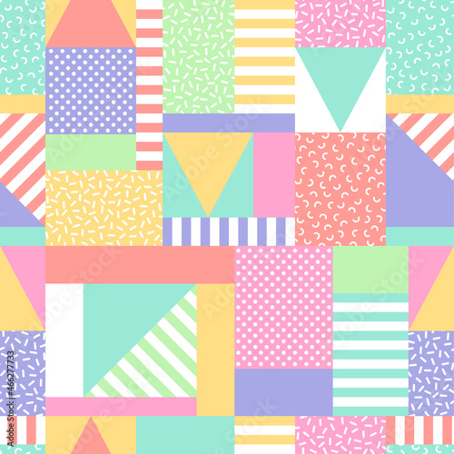 Pastel geometric seamless pattern background in Memphis style.
