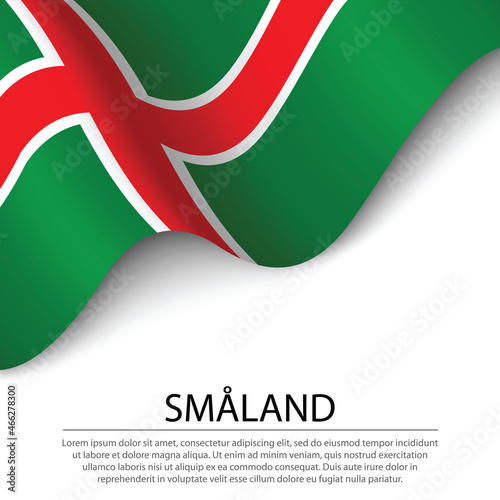 Waving flag of Smaland is a province of Sweden on white backgrou photo