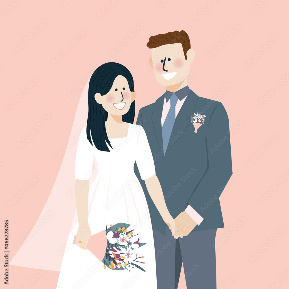 cute couple wedding illustration with flower cute couple wedding illustration with flower