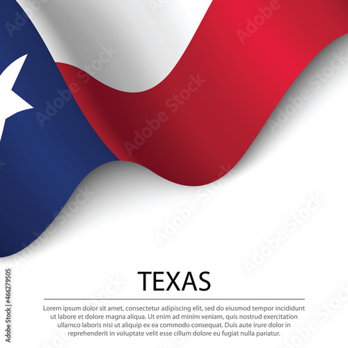 Waving flag of Texas is a state of USA on white background.