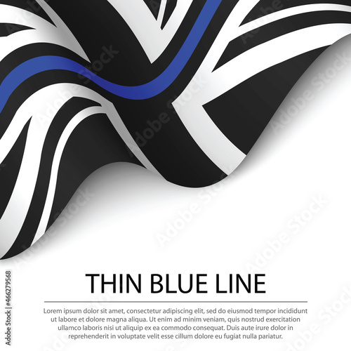 Waving flag of United Kingdom with Thin blue line on white backg
