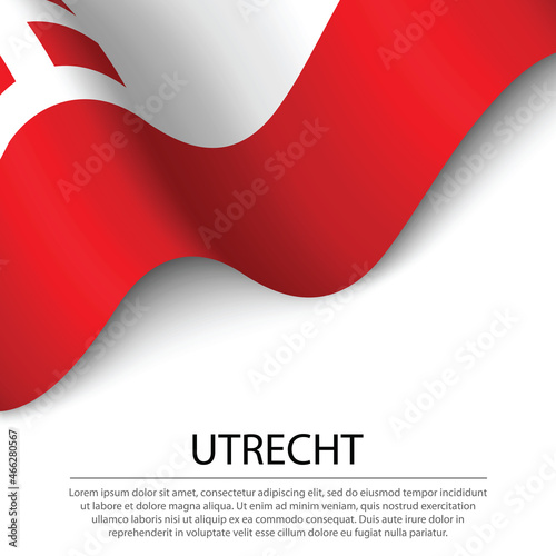 Waving flag of Utrecht is a province of Netherlands on white bac