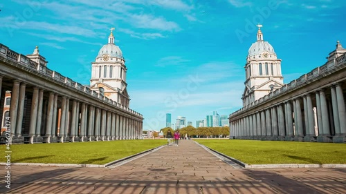 Timelapse view of famous Greenwich University and park in the heart of London with unique views to Canary Wharf photo