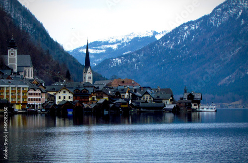 typical Austrian town on the edge of the lake