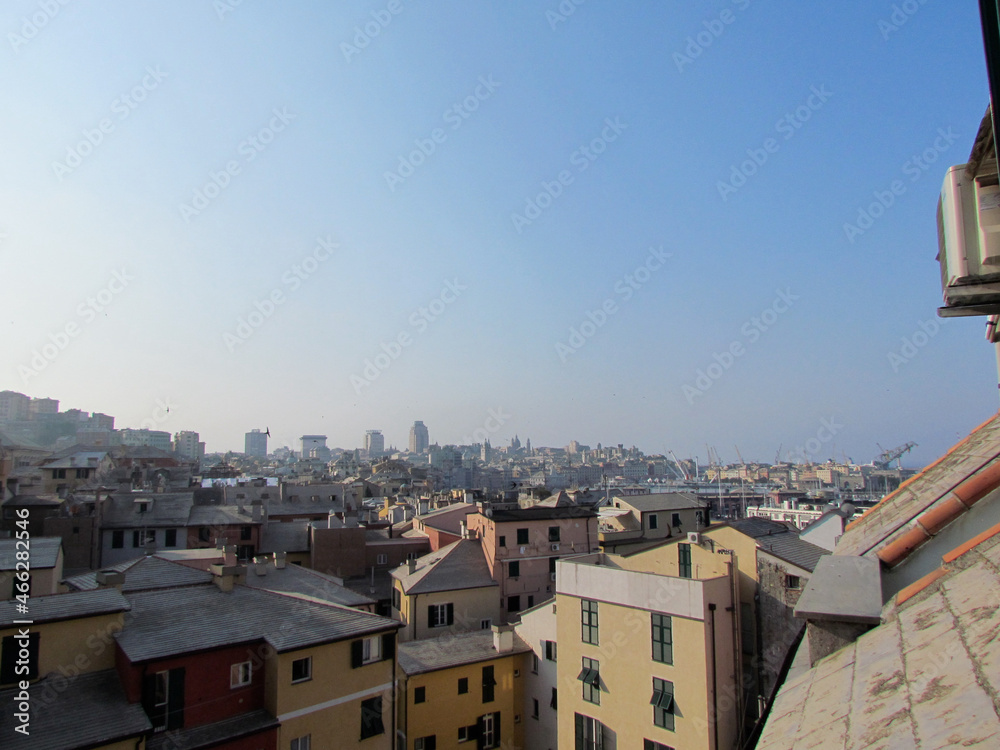 aerial view of the architecture of the city of genoa in italy