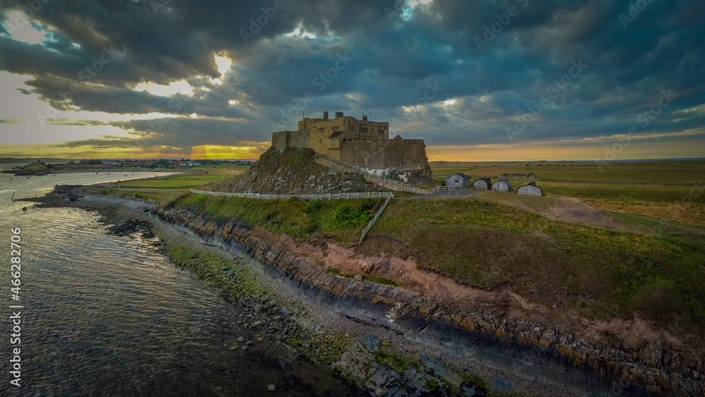 Summer evening view of Lindisfarne Castle on Holy Island, Northumberland