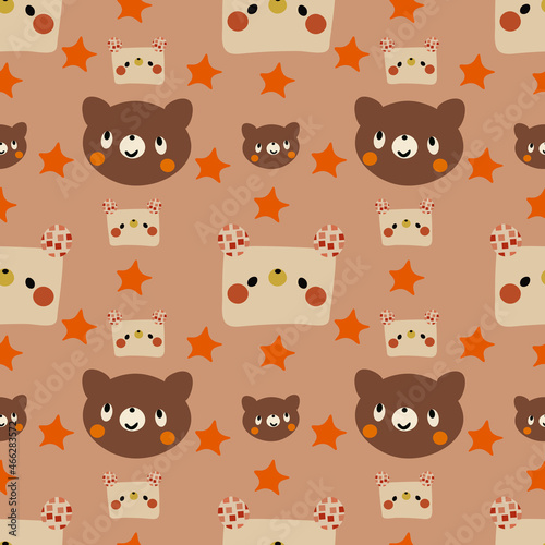 Cute bear Vector ilustration seamless patern with black background.Great for textile,fabric,wrapping paper,and any print.Kids pattern.