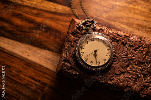 Pocket watch and ancient wooden case 2