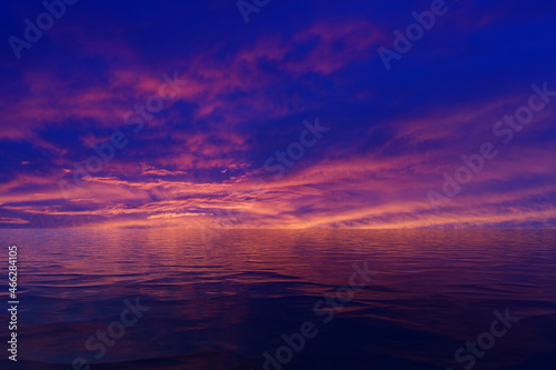 Seascape under a bright purple evening sky