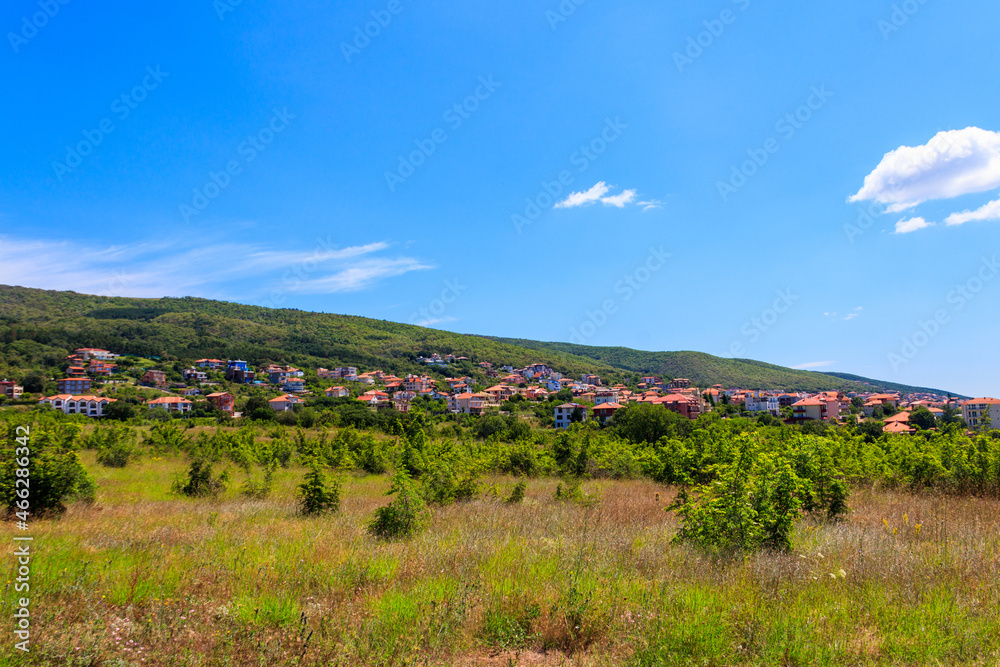 View of Sveti Vlas town and the Balkan mountains in Bulgaria