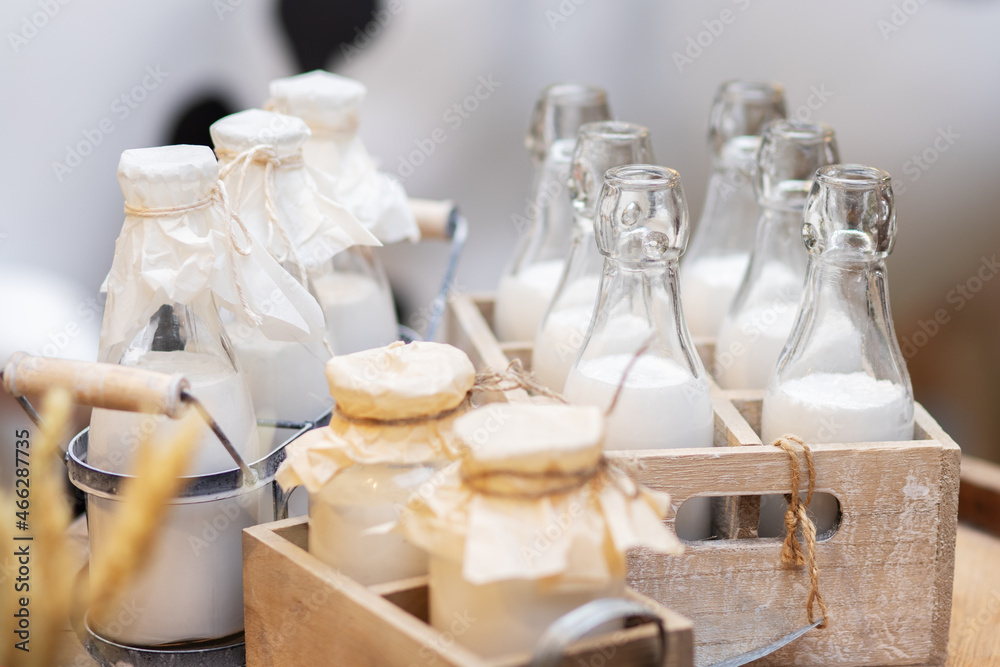 Fototapeta premium lactose free milk,dairy products in glass at the farm