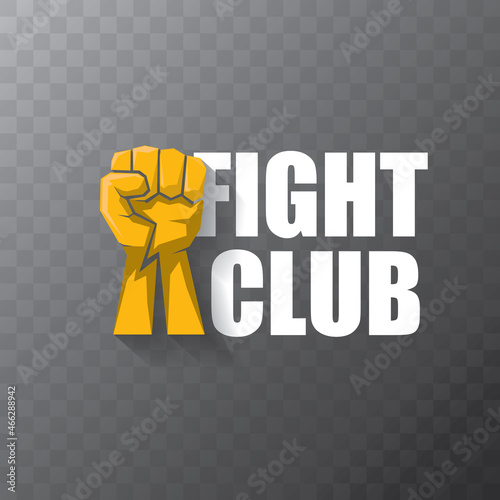 fight club vector logo with orange man fist isolated on transparent background. MMA Mixed martial arts concept design template