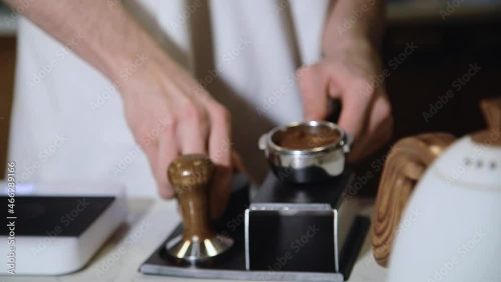 The process of brewing specialty coffee. Brewing coffee in a funnel. how to prepare a coffee filter. Work as a barista. Third wave coffee shop.