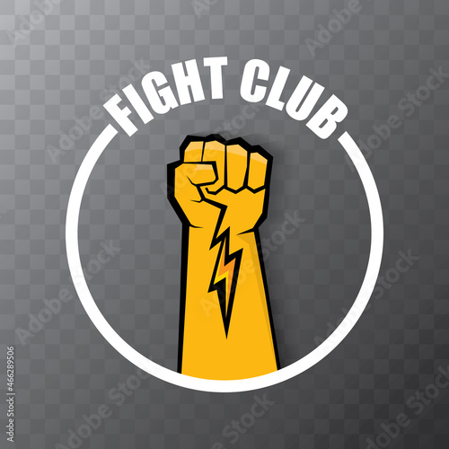 fight club vector logo with orange man fist isolated on transparent background. MMA Mixed martial arts concept design template