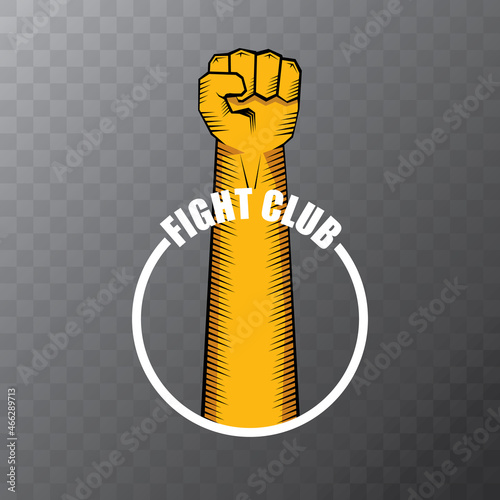 fight club vector logo with orange man fist isolated on transparent background. MMA Mixed martial arts concept design template