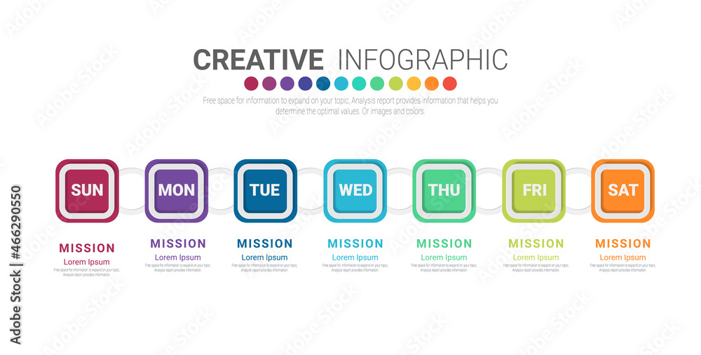 Infographics element design for all day, can be used for Business concept with 7 options, steps or processes.