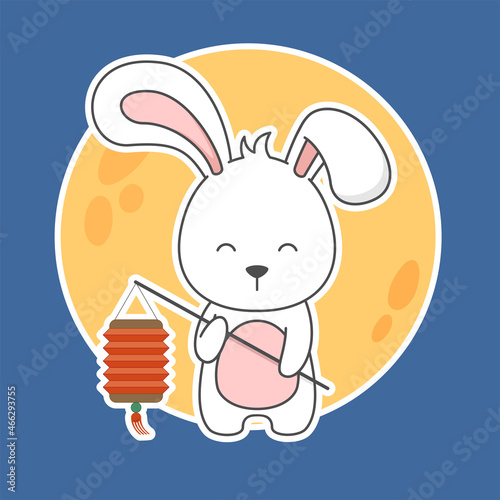 cute mid autumn festival bunny rabbit holding lantern photo