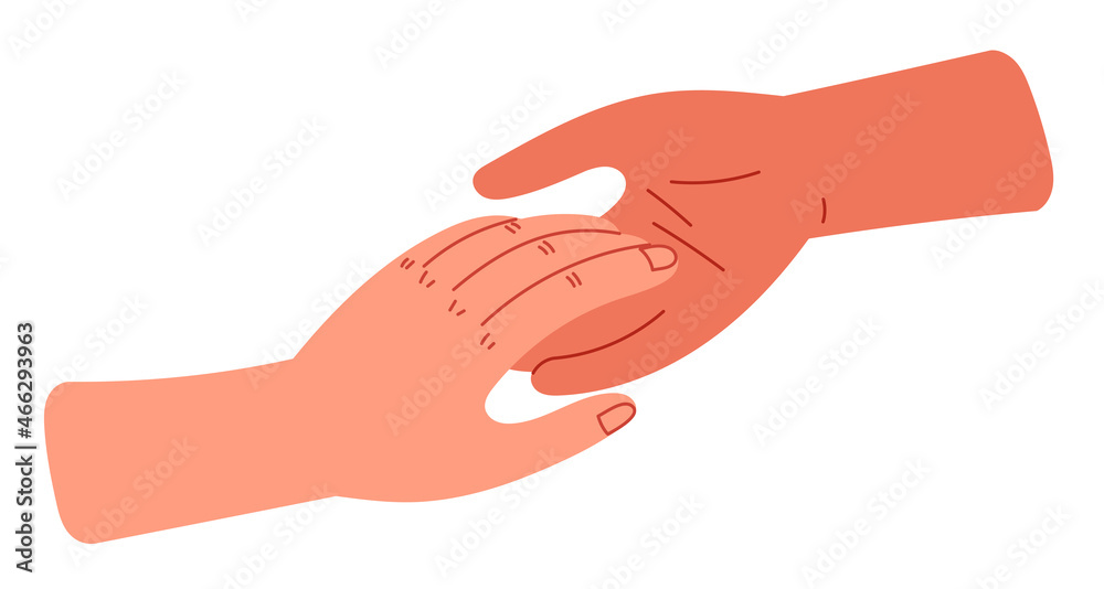 Hand reaches out to hand. Protection charity support. Hand reaches out to hand. Protection charity support.
