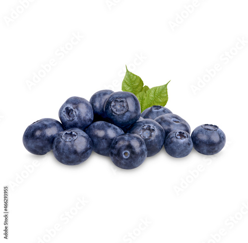 Fresh blueberry with leaves isolated on white background
