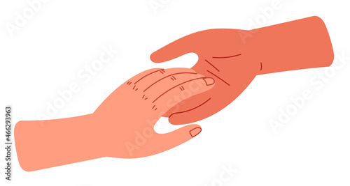 Hand reaches out to hand. Protection charity support.