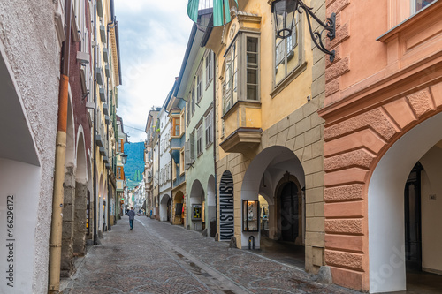 View of the city of Merano, at the entrance to the Passeier Valley and the Vinschgau, South Tyrol, Italy