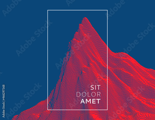 Mountain peak. Futuristic technology backdrop in a voxel art style. Cyberspace concept. 3D vector illustration for brochure, magazine, poster, presentation, flyer or banner.