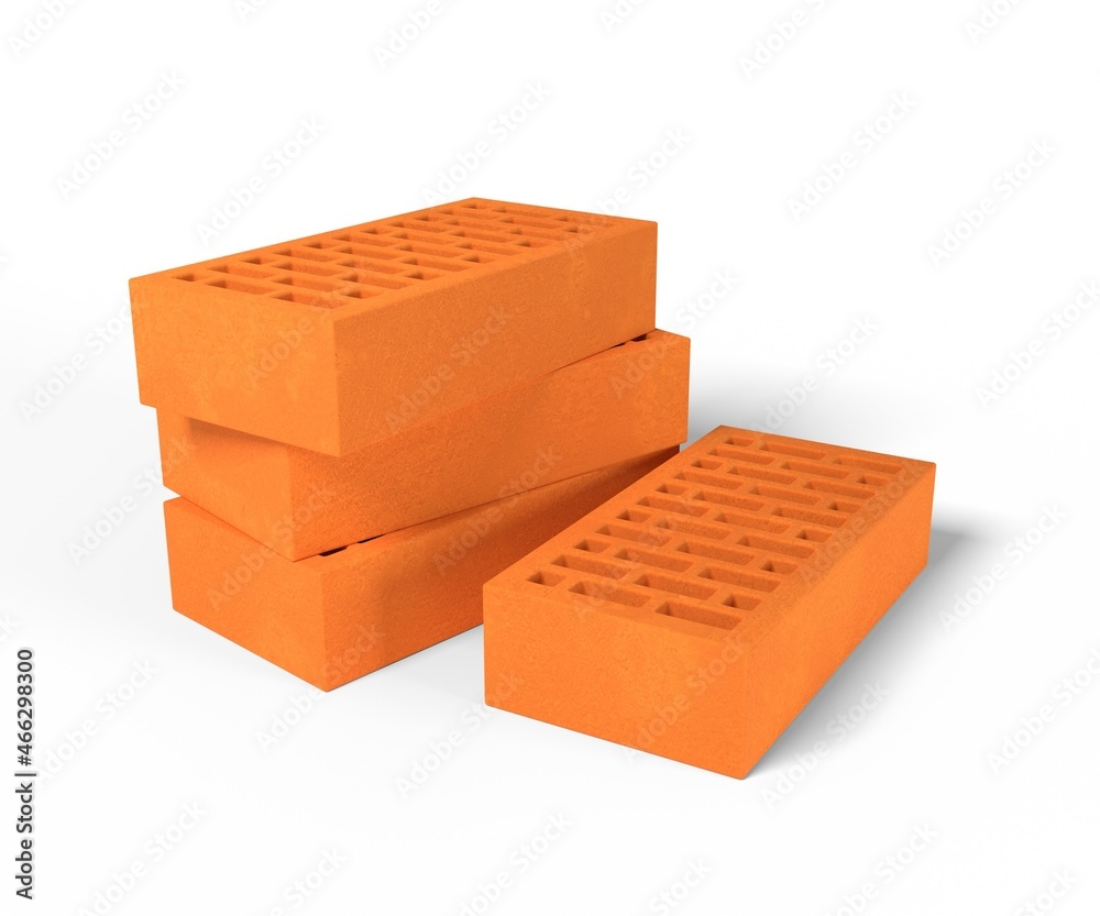 3d render illustration clay bricks isolated on white background
