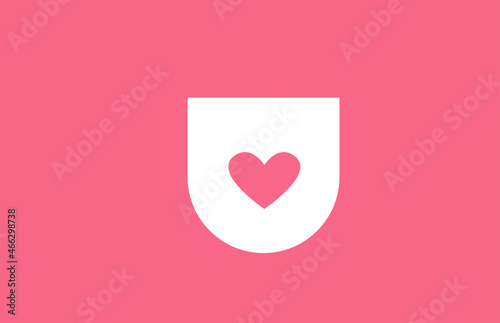 U pink love heart alphabet letter logo icon. Creative design for a dating site company or business