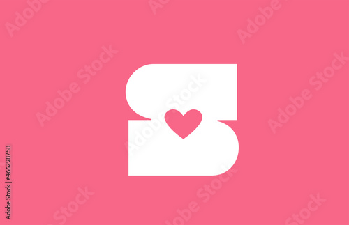 S pink love heart alphabet letter logo icon. Creative design for a dating site company or business