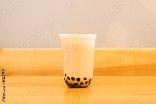 Black tea with bubbles or pearls, also known for its bubble tea in English or also as boba, is a sweet flavored tea drink invented in Taiwan.