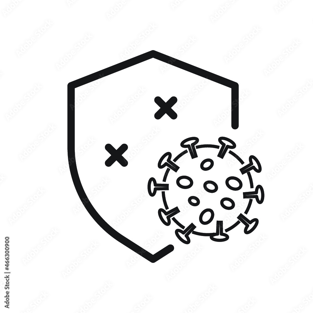Protection on viruses. shield and virus. linear icon Protection on viruses. shield and virus. linear icon