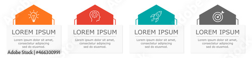 Business infographic Vector with 4 steps. Used for information,data,style,chart,graph,sign,icon, project,strategy,learn,flow,plan,brainstorm,creative,growth,abstract,stairs,idea,text,web,report,work.