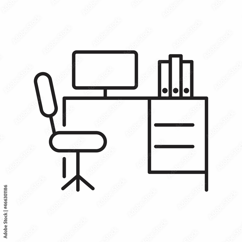 Workplace, linear icon, Line with Editable stroke, Office desk Workplace, linear icon, Line with Editable stroke, Office desk