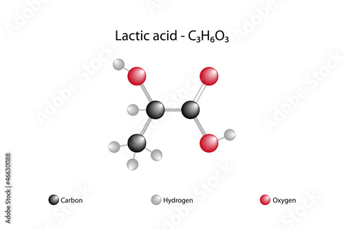 Molecular formula of lactic acid. Lactic acid or alpha hydroxypropanoic acid is an organic hydroxy acid. photo