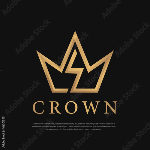 Gold Crown Sign Luxury Vector.Beautiful Gradient. Mistyping exclusive princess with gold crown on black background photo