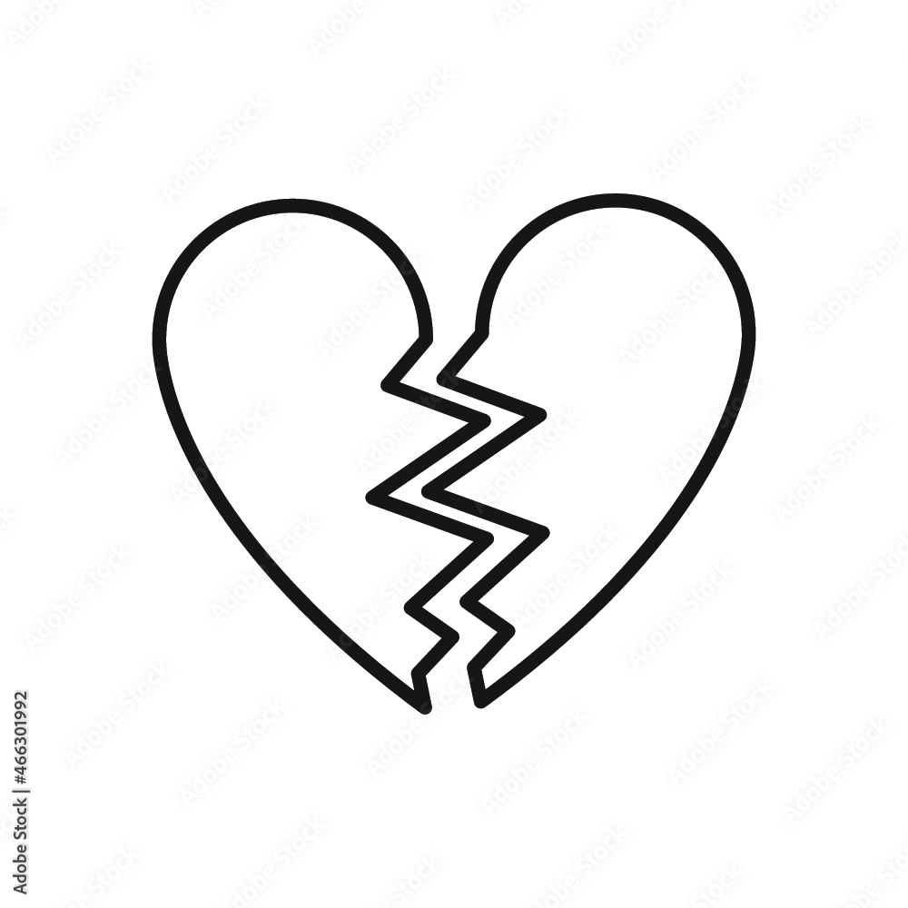 Broken heart icon. Divorce sign. End of love symbol Broken heart icon. Divorce sign. End of love symbol