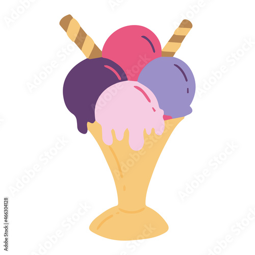 Ice cream balls in a glass creamer.. Vector illustration.