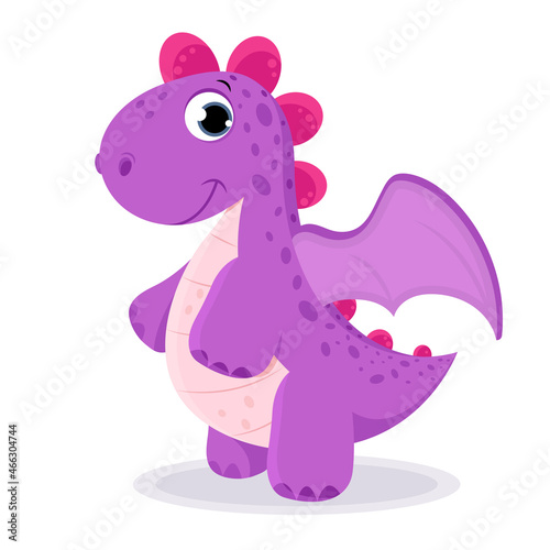 Cute violet dragon isolated on white background