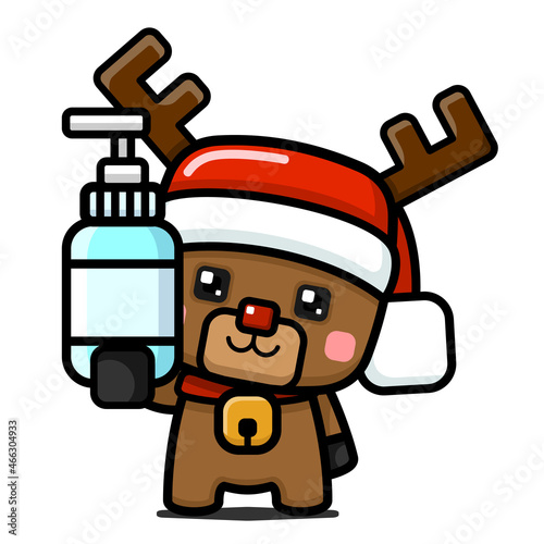 Cube Style Cute Christmas Reindeer Holding Hand Sanitizer