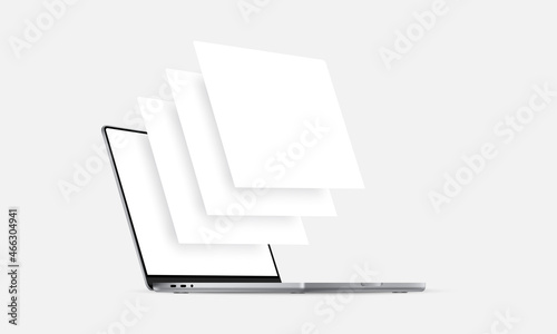 Laptop Mockup with Blank Wireframing Pages. Concept for Showing Web-Design Projects. Vector Illustration