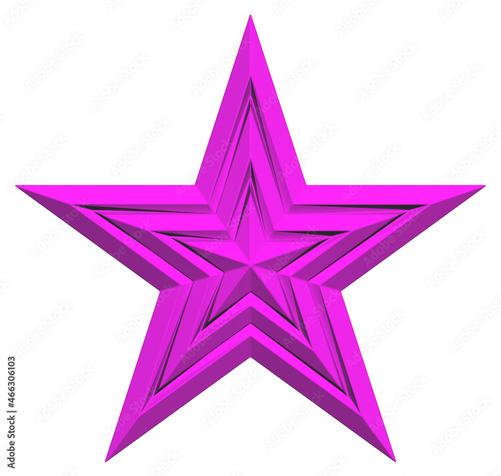 5 point star - Christmas Star - purple pink single isolated on white - 3d rendering