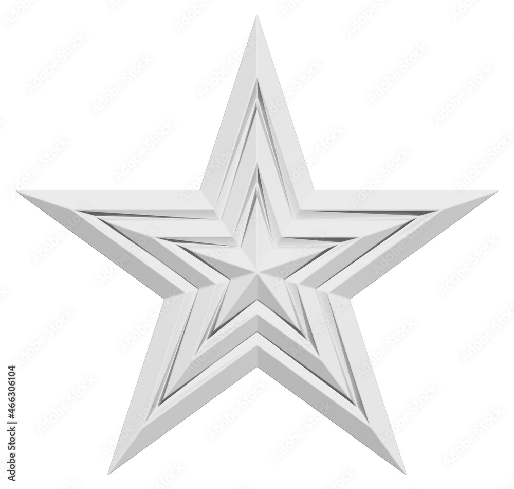 5 point star - Christmas Star - white single isolated on white - 3d rendering