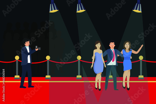 Three famous celebrities took photos by paparazzi while walking together on the red carpet